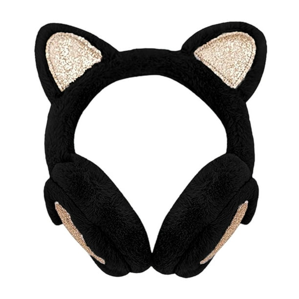 Orejeras de gato cálidas de invierno para mujer, lindas orejeras de gato, diadema de piel sintética para exteriores