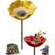 thumbnail image 1 of Estaca jardín flor metal hecha mano mini baño pájaros estación agua polinizadores regalo único, 1 of 7