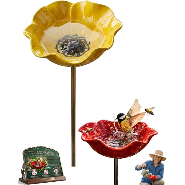 Estaca jardín flor metal hecha mano mini baño pájaros estación agua polinizadores regalo único