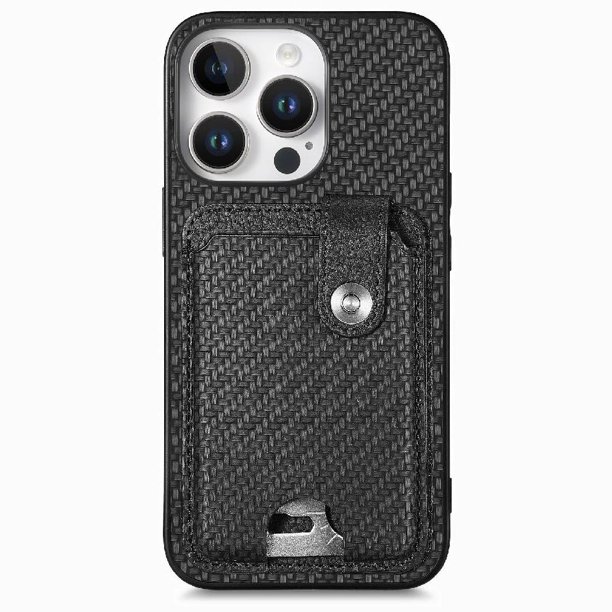 Funda Billetera Tejida para iPhone 16 Pro con Soporte y Tarjetero Negro