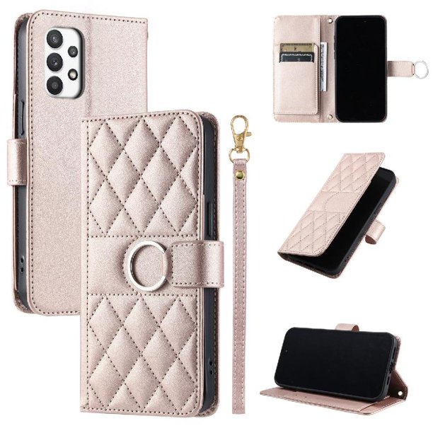 Funda Acolchada con Anilla y Correa para Samsung Galaxy A73 5G Slots para Tarjetas Oro rosa