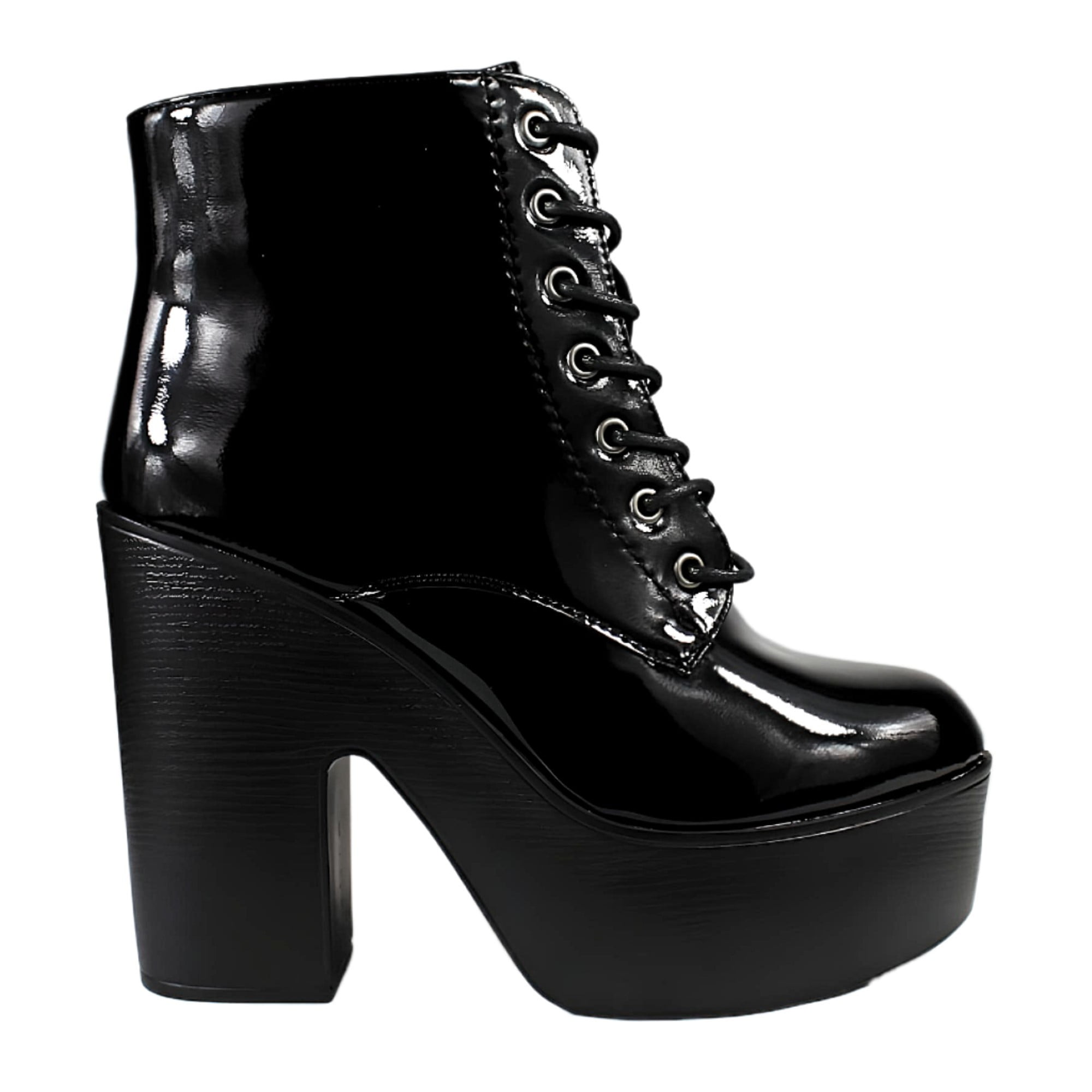 Megabazar Spa - Botin Charol Taco Alto Con Plataforma 60 Yassne Negro