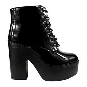 Megabazar Spa - Botin Charol Taco Alto Con Plataforma 60 Yassne Negro