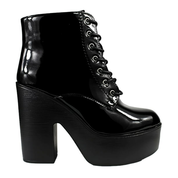 Botin Charol Taco Alto con Plataforma 60 Yassne Negro