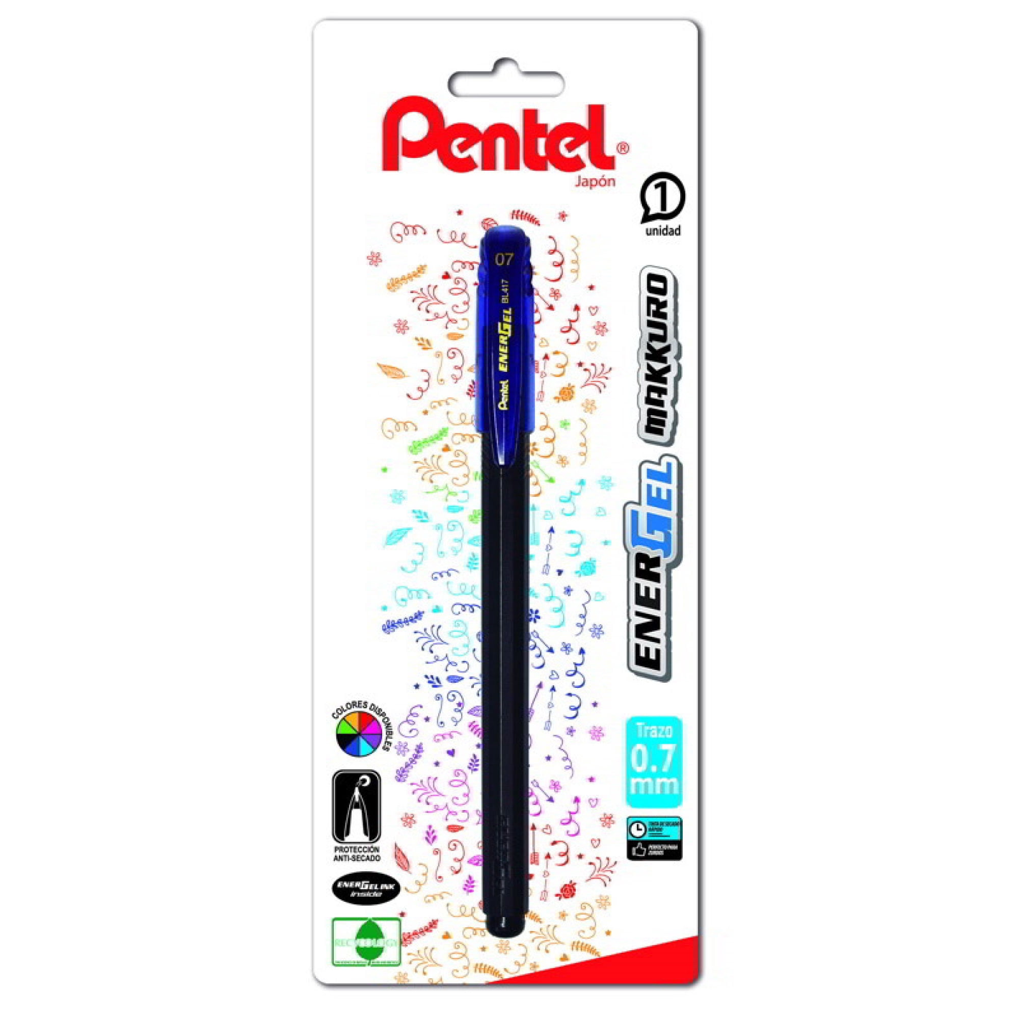 Lápiz Gel 0.7 Mm Color Azul Pentel