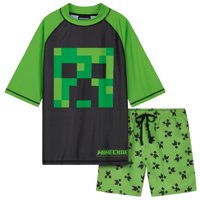 Conjunto De Natación Para Niños Minecraft 2 Piezas Verde Y Negro 7-8 Años