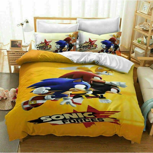 Sonic The Hedgehog Cartoon3 Quilt Duvet Cover Set Soft Bedding3-Piece Bedding Set