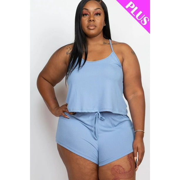 Conjunto de Top y Shorts de Tiras Acanalados Talla Grande Nube 2XL