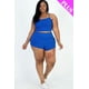 thumbnail image 4 of Saronite Conjunto de Top Corto de Punto Acanalado Liso con Tirantes Ajustables, Shorts Fruncidos y Cinturilla Elástica, Talla Real (Talla Grande para Mujer), 4 of 5