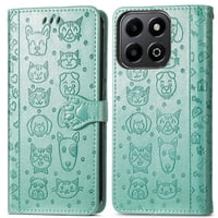 Funda Cartera Foxdock Para Honor 200 Smart , Flip Pu Con Relieve De Gatos Y Perros, Tarjetero Y Soporte