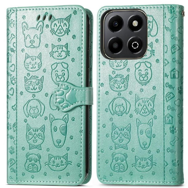 Funda Cartera FOXDOCK para Honor 200 Smart , Flip PU con Relieve de Gatos y Perros, Tarjetero y Soporte