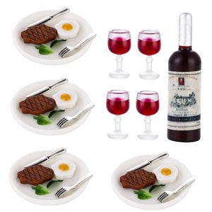 Magideal - 33 Uds. Comida En Miniatura, Modelo De Bebida, Platos, Cuchillo, Tenedores, Escena De Juego De Simulación, Carne, Huevos, Verduras Para Sala De Estar,