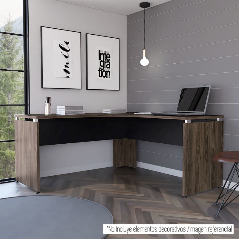 Tuhome - Escritorio L-160 Home Office Negro - Coñac