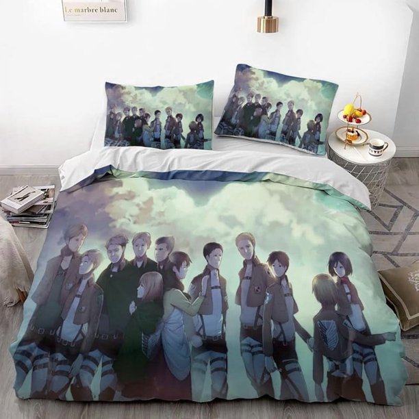 Attack -on- Giant Win-gsofLibe-rty -Anime -Soft 3D Prin-ed Duve-t Cover Bedd-ng Set -with Co-mforter C-over