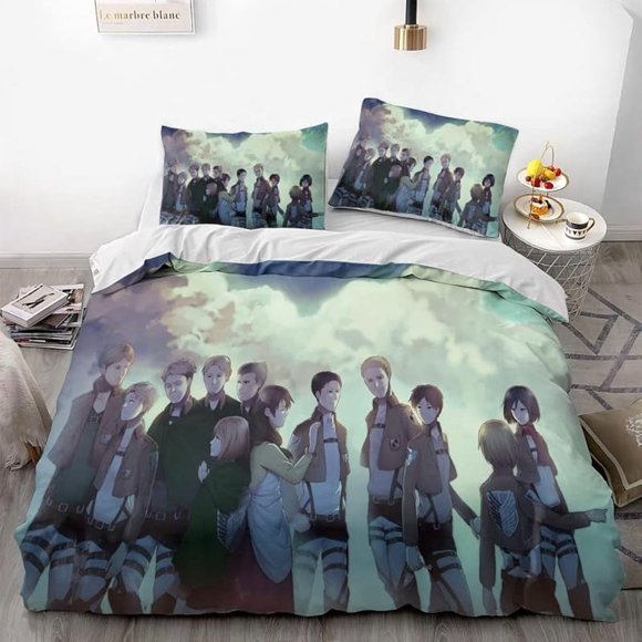 Attack -on- Giant Win-gsofLibe-rty -Anime -Soft 3D Prin-ed Duve-t Cover Bedd-ng Set -with Co-mforter C-over