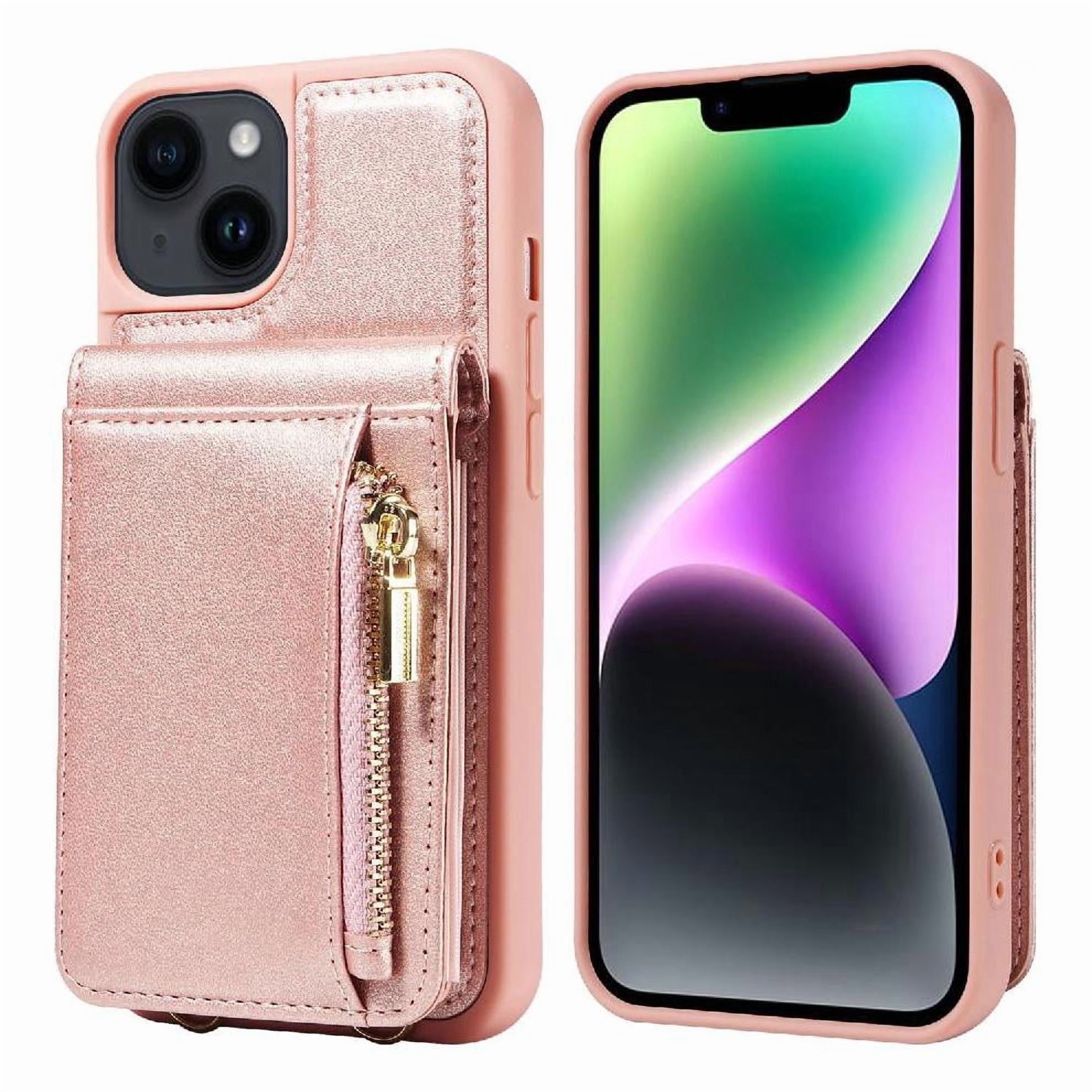 Foxdock - Funda Tipo Cartera Para Iphone 14 Con Bloqueo Rfid, Correa Cruzada Y Soporte Oro Rosa
