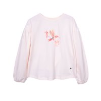 Pillin - Polera Niña Manga Globo Estampado Colibrí Crudo