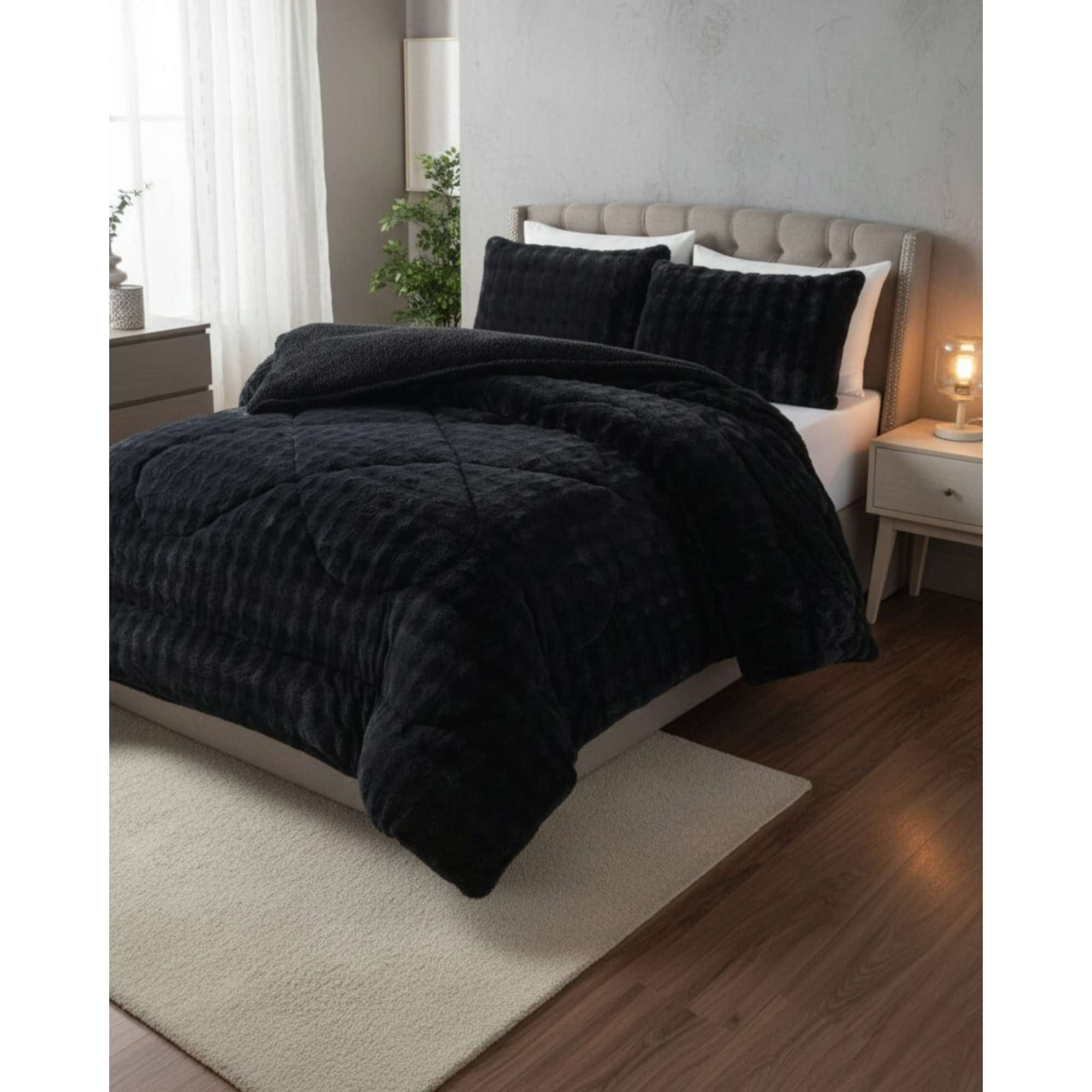 Mylhogar - Cubrecamas King De Invierno Textura Piel De Conejo Suave
