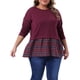 thumbnail image 1 of Agnes Orinda Conjuntos de Halloween para Mujeres Blusa Básica Casual de Talla Grande con Cuello Redondo, Manga Larga, Peplum de Retazos y Cuadros 4X Burdeos, 1 of 6