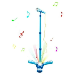 Total E-Commerce - Juguete Microfono Pedestal Karaoke Luces Mp3 Azul Infantil