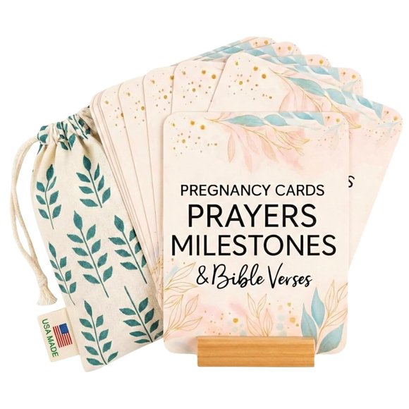 Tarjetas de oración para embarazo, 20 tarjetas de 5 x 7 pulgadas con soporte de madera