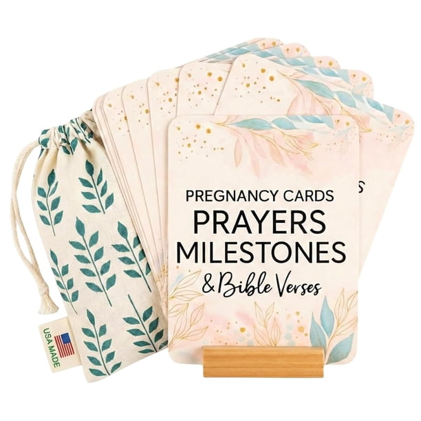 Tarjetas de oración para embarazo, 20 tarjetas de 5 x 7 pulgadas con soporte de madera
