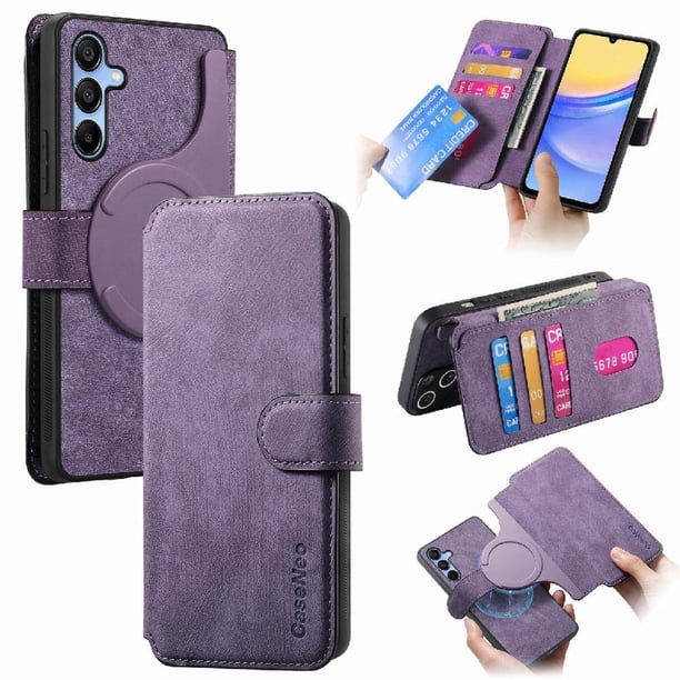 Funda Billetera Magnética para Samsung Galaxy A25 Soporte Tarjetas Desmontable Morado