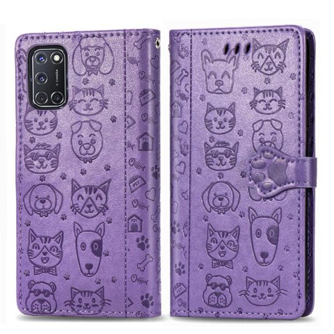Funda Cartera Foxdock Para Oppo A52 / A72 / A92 , Flip Pu Con Relieve De Gatos Y Perros, Tarjetero Y Soporte
