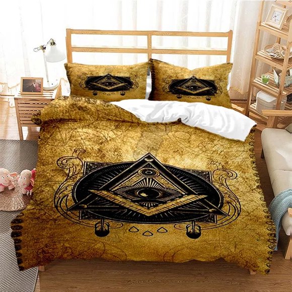 Masonic Freemason Illuminati Bedding Set Duvet Cover Comforter Pillowcase Boys Girls Adults Bedroom Bed Sheets