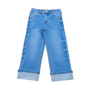 Jeans Niña Kids Wide Leg Roturas Azul Medio Corona
