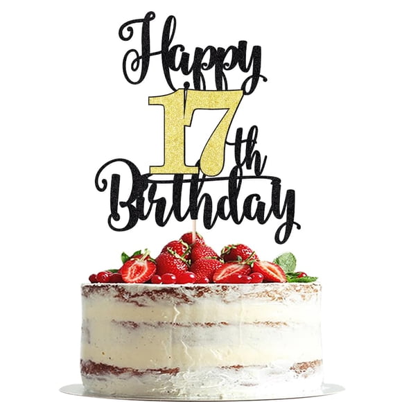 Decoración para tartas Dxsdgetue con purpurina para cumpleaños número 17, color negro y dorado