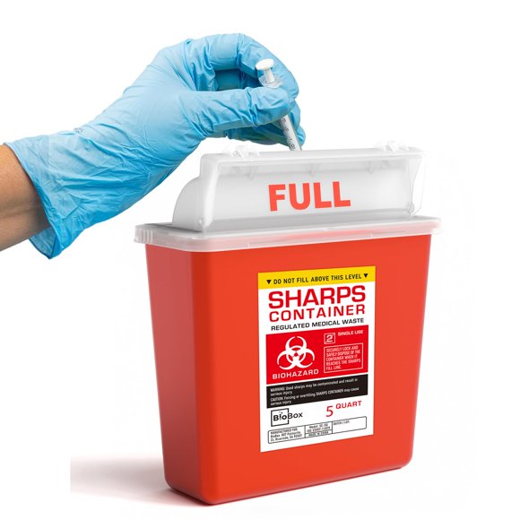 Recipiente para objetos punzantes BioBox grande de 5 litros para el hogar y el laboratorio (paquete de 1)