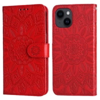 Funda Tipo Cartera Foxdock Para Iphone 13 Mini , Diseño Girasol En Relieve, Cuero Pu, Cierre Magnético, Soporte Y Tarjetero