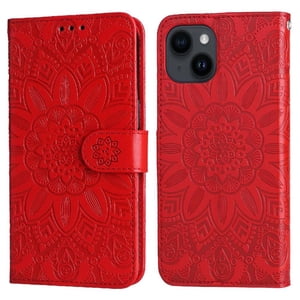 Funda Tipo Cartera Foxdock Para Iphone 13 Mini , Diseño Girasol En Relieve, Cuero Pu, Cierre Magnético, Soporte Y Tarjetero