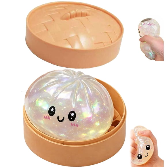Juguete antiestrés ZEXILILA Squishy de dumpling blanco con glitter