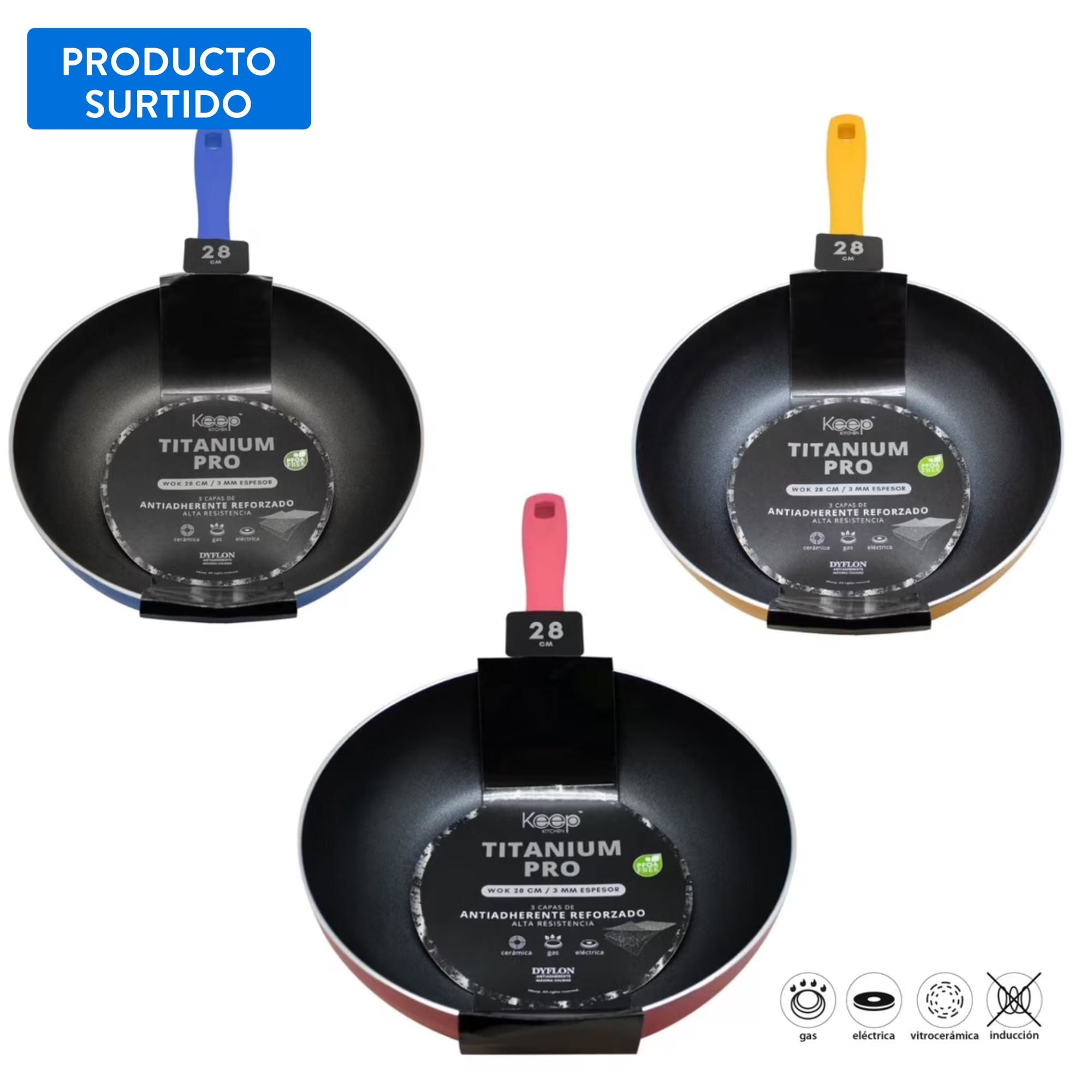 Wok 28 cm titanium pro Aluminio Prensado, color surtido 1 Pieza