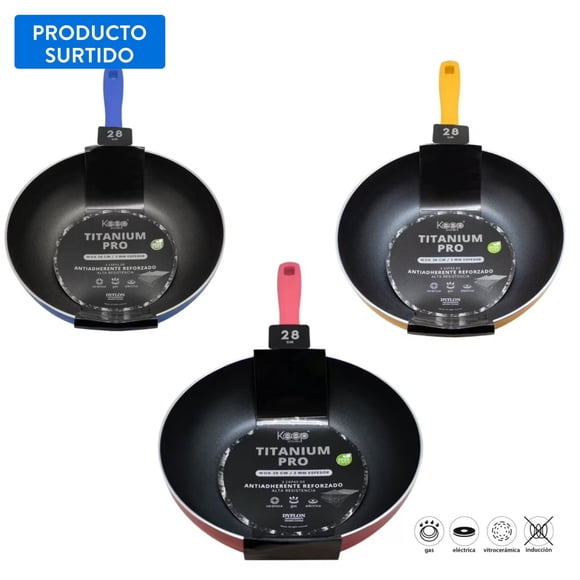 Wok 28 cm titanium pro Aluminio Prensado, color surtido 1 Pieza, 1 Un