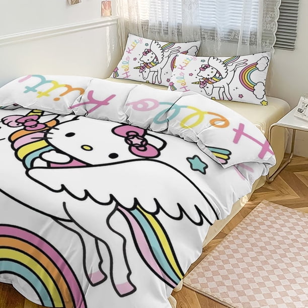 Hello Kitty Unicorn Comforter Set with Sheets - 3 Piece Bedding Includes Pillow Covers - Super Soft Bedding Room Decor Twin