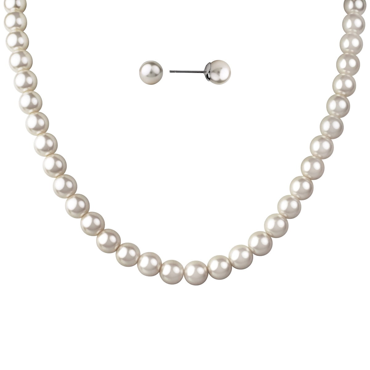 Set Collar Y Aros Believe By Brilliance Perlas Simuladas 8mm Blanco