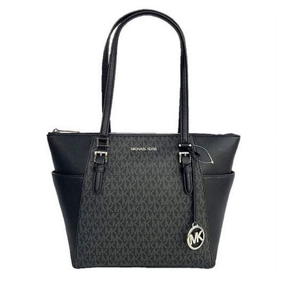 Cartera Michael Kors Charlotte Large Logo and Leather Top-Zip Tote (Negro)