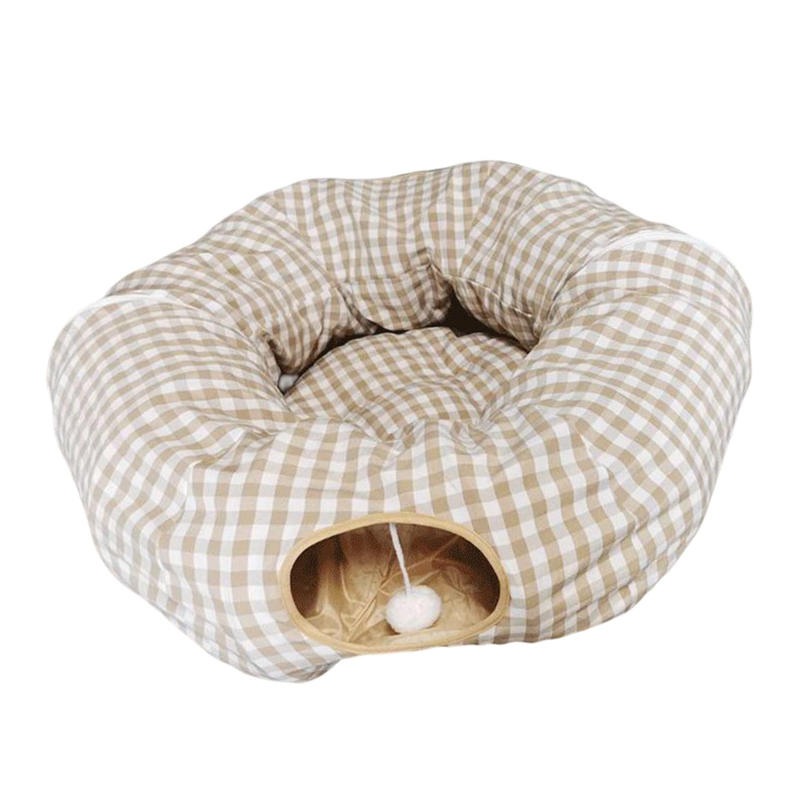 Gato Túneles Cama Plegable Con Bola Colgante Hurones Gatito Túnel Tubo Juguete Beige