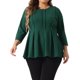 thumbnail image 1 of Agnes Orinda Conjuntos de Halloween Tops de Talla Grande para Mujeres Escuela Universidad Elegante Cuello Redondo Color Sólido Ropa de Trabajo Manga 3/4 Top Peplum 1X Verde, 1 of 6