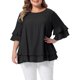 thumbnail image 1 of Agnes Orinda Blusas de Mujer Tallas Grandes Cuello Redondo Volante Manga Corta Blusa de Doble Capa Verano Casual Camisas Sólidas 1X Negro, 1 of 6