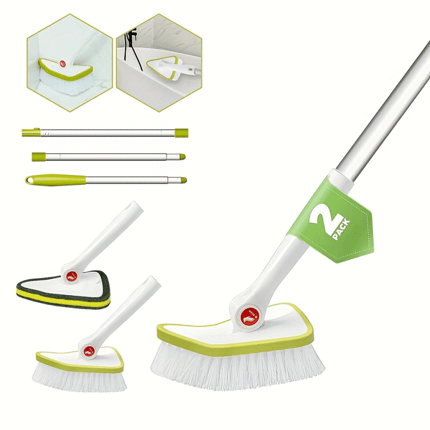 2 In 1 Cleaning Brush Tub And Tile Scrubber Brush Sponge With 46?? Extendable Long Lightweight Handle Detachable Stiff Bristl