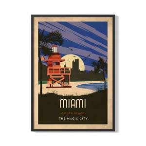 Creango - Cuadro Poster Enmarcado Miami South Beach Decorativo