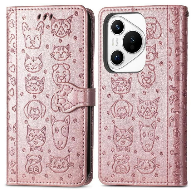 Funda Cartera FOXDOCK para Huawei Pura 70 Pro , Flip PU con Relieve de Gatos y Perros, Tarjetero y Soporte
