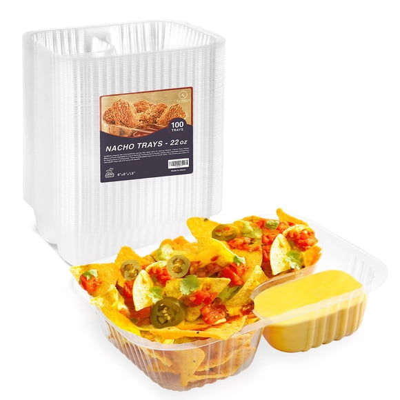 Bandejas Nacho Klineus, tamaño grande, 6 x 8, 650 ml, 2 compartimentos, 100 unidades