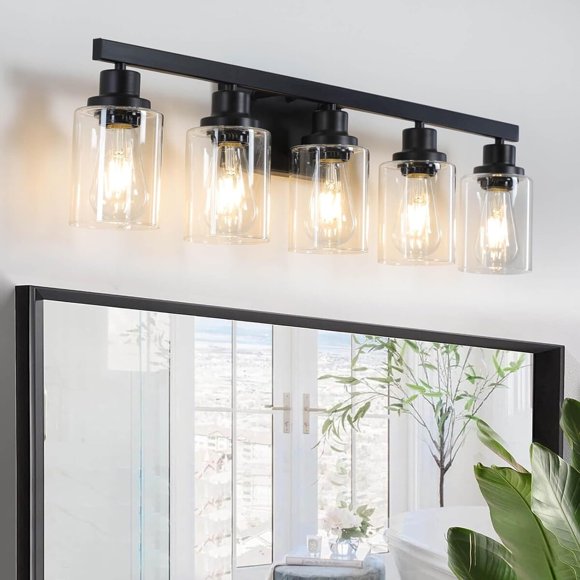 Lámpara de baño de 5 luces negra, estilo moderno