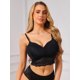 thumbnail image 4 of INSPIRE CHIC Camisola sin cables de encaje para mujer con escote en V, tirantes ajustables, sujetadores triangulares acolchados elegantes, grande, negro, 4 of 5