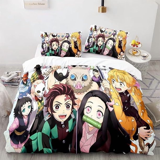 Demon _ Slayer Demonlayer Bedding Set Sheet Set for Kids Adults,All Season Lightweight
